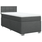 Vidaxl Box spring postelja z vzmetnico temno siva 90x200 cm blago