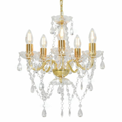 Luster s kristalnim perlama zlatni okrugli 5 x E14