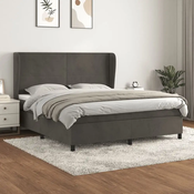 Greatstore Box spring postelja z vzmetnico temno siva 160x200 cm žamet
