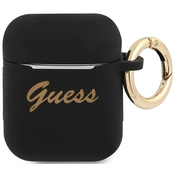 shumee Silikonski ovitek Guess Vintage Script črne barve za AirPods 1
