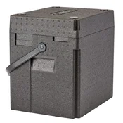Toplotno izolirana posoda Cambro Cam GoBox za pijače, polnjenje od zgoraj, s trakom, 35 l, črna