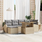 vidaXL 7-delni vrtni sofa set z blazinami Bež Poli ratan