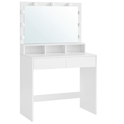 SONGMICS Toaletna mizica Toaletna mizica z 9 LED žarnicami in ogledalom z nastavljivo svetlostjo 2 predala in 3 odprti predelki Modern White predali RDT120T10, (21387911)