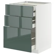 METOD/MAXIMERA Podstav omr 3lč/2nzk/1sre/1vsk prd, bela/Kallarp temna sivozelena z visokim sijajem, 60x60 cm