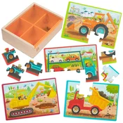 Lesene sestavljanke B. toys Pack o Puzzles - Gradbena vozila (702205)