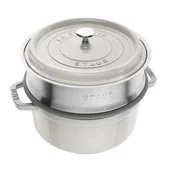 Cast iron Cocotte cooking pot, with steam cooking attachment, 24cm/3.7