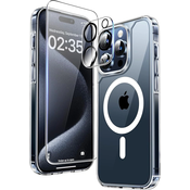 Magnetni ovitek TAURI za iPhone 15 Pro Max, združljiv z Magsafe, 2X zaščita zaslona + 2X zaščita za objektiv kamere