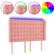 Vidaxl LED posteljno vzglavje roza 147x16x118/128 cm žamet