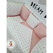 Bubamara037 Set posteljine za krevetac sa ogradicom od jastuka Srculenca, Roze