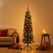 Umetno ozko božično drevesce z božično kroglico 120 cm 150 LED