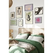 WallXpert set od 8 uramljenih slika Çgs-035, zeleni i ljubicasti motivi – modne ilustracije žena, cvetovi i apstraktne šare, crni ram