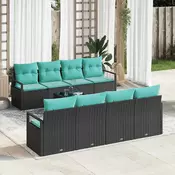 vidaXL vidaXL Kavčna garnitura 7 pcs Črna in svetlo modra poli ratan, (5000137999)