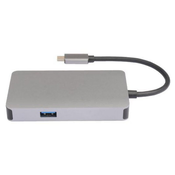 E-GREEN Adapter-konvertor USB 3.1 tip C (M) - HDMI + VGA + 2xUSB 3.0 + RJ45 + tip C (F) sivi