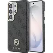 Guess PU Leather 4G Strass Logo magnetni zadnji pokrov z zlato obrobo za Samsung Galaxy S26 Ultra črn