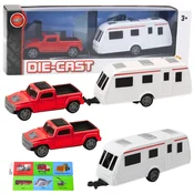 slomart Set kovinski avto s počitniško prikolico LEAN TOYS, rdeča