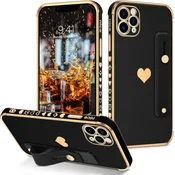 shumee ČRN OVITEK ZA IPHONE 12 PRO 6.1 GOLDEN HEART FRAME + DRŽALO A2341 A2406