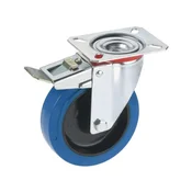 Vrtljivo elastično kolo, modro 100 mm, z zavoro, plošča 150 kg