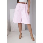 Kesi Włoski Womens viscose summer shorts with a belt and wide legs candy pink