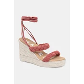 Manebi sandali s polno peto iz semiša Two Braided Bands Wedge Espadrilles