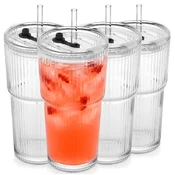 Vilde Kubki szklane z pokrywkš i słomkš 500 ml 4 szt.