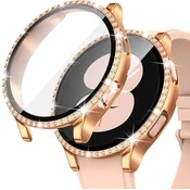 GS Ovitek 2 v 1 + kaljeno steklo za Samsung Galaxy Watch 5 44 mm, roza zlata