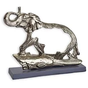 Casa Padrino luxury aluminum decorative sculpture elephant silver / gray 48.3 x 10.5 x H. 38.4 cm - Aluminum decorative figure with wooden base - Living room decoration - Desk decoration