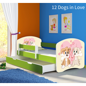 Djecji krevet ACMA s motivom, bocna zelena + ladica 140x70 cm - 12 Dogs in Love