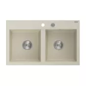 Mexen Hektor granitno pomivalno korito 2-prekatno 800 x 480 mm, bež, kromiran sifon - 6521802000-69
