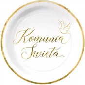 PartyPal Beli papirnati krožniki z zlatim robom SVETO OBHAJILO Golob 18 cm 6 kosov.
