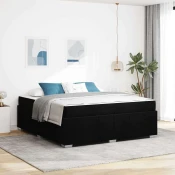 vidaXL Konstrukcija postelje z vzmetnico Črna 180 x 200 cm blago
