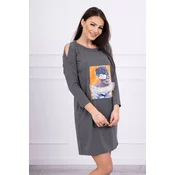 Dress with 3D graphics, graphite lace