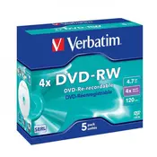 VERBATIM DVD-RW, 4.7 GB, 4x, 10MM PVC, DVOSLOJNI, 5/1