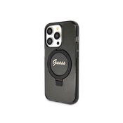 Guess Guess Ring Stand Script Glitter MagSafe - ohišje za iPhone 15 Pro (črno)