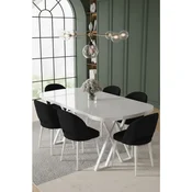 Hanah Home trpezarijski set Arvon, sto i 6 stolica, bela ploca, crna tkanina Babyface