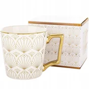 Elegantna porcelanasta skodelica z zlatim ročajem 310 ml za darilo, kavo, čaj