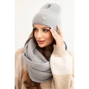 Kesi Womens set with a hat and a scarf made of soft knit gray
