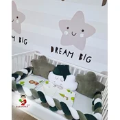 Bubamara037 Set za krevetac sa ogradicom od pletenica, sa lastišom, Sivo-Beli