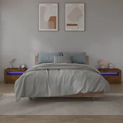 Nocni ormarici 2 kom s LED svjetlima boja hrasta 60x35x40 cm