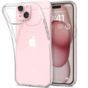Silikonski ovitek z bleščicami za iPhone 15 Plus - prozoren s srebrnimi bleščicami