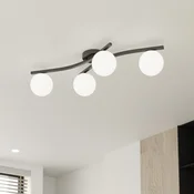 EMIBIG LIGHTING Stropna svetilka Opus, dolžina 85 cm, opal, dolžina 84 cm, 4-svetlobna. - Dnevna soba/jedilnica - Sodobni - opal, črna - Kovina