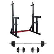 Squat / Dip nastavljivo stojalo + Komplet uteži in palice - 50 kg