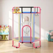Costway Otroški trampolin 154 cm 6 v 1 z gimnastično palico gugalnico in obroči večbarven