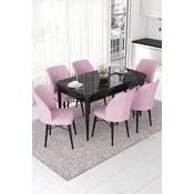 Hanah Home Set Trpezarijski sto i 6 stolica Nef, Roze-crni