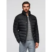 Ombre Mens lightweight jacket of combined materials with hood and decorative quilting - black