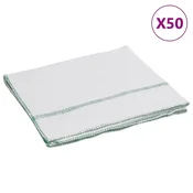 Vidaxl Krpe za čiščenje 50 kosov bele z zelenimi črtami 50x60 cm