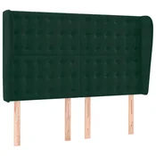 Vidaxl Vzglavje z ušesi temno zeleno 147x23x118/128 cm žamet
