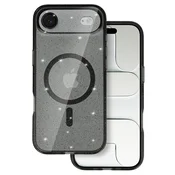 Silikonski ovitek Glitter MagSafe za iPhone 17 Air - prozorno črn z bleščicami