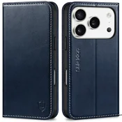 Preklopna torbica SHIELDON za iPhone 17 Pro - retro tm.modra