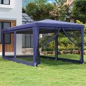 vidaXL Vrtni šotor s 6 mrežastimi stranicami moder 3x6 m HDPE