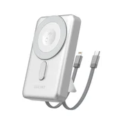 shumee Prenosna baterija K29 10000mAh MagSafe kovinsko ohišje stojalo kabli USB-C iPhone Lightning PD 20W - srebrna
